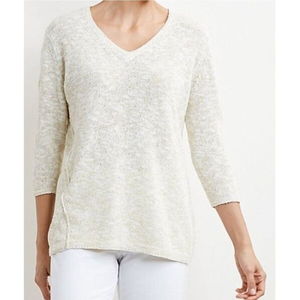 Pure J. Jill Med Open Knit Sweater Heathered Oatmeal 100% Cotton Natural Fiber